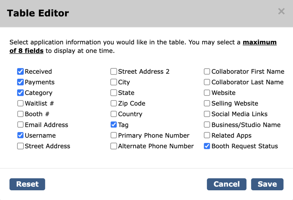 Screenshot of the Events Management Table Editor in ZAPP