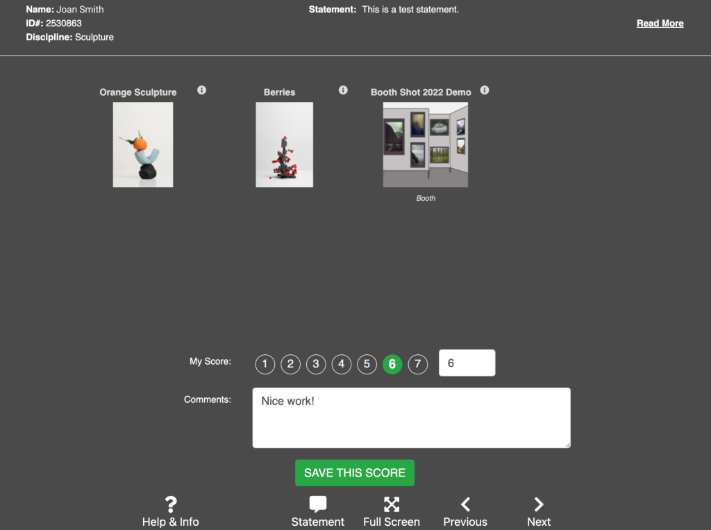 Screenshot of the monitor scorecard scoring page