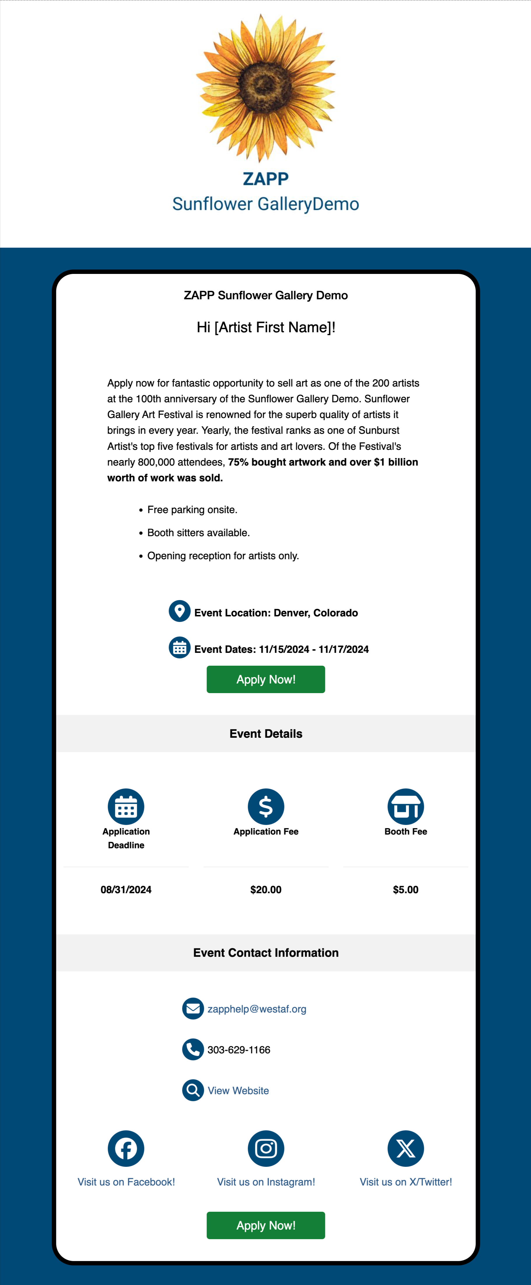 Screenshot of the ZAPP e-blast